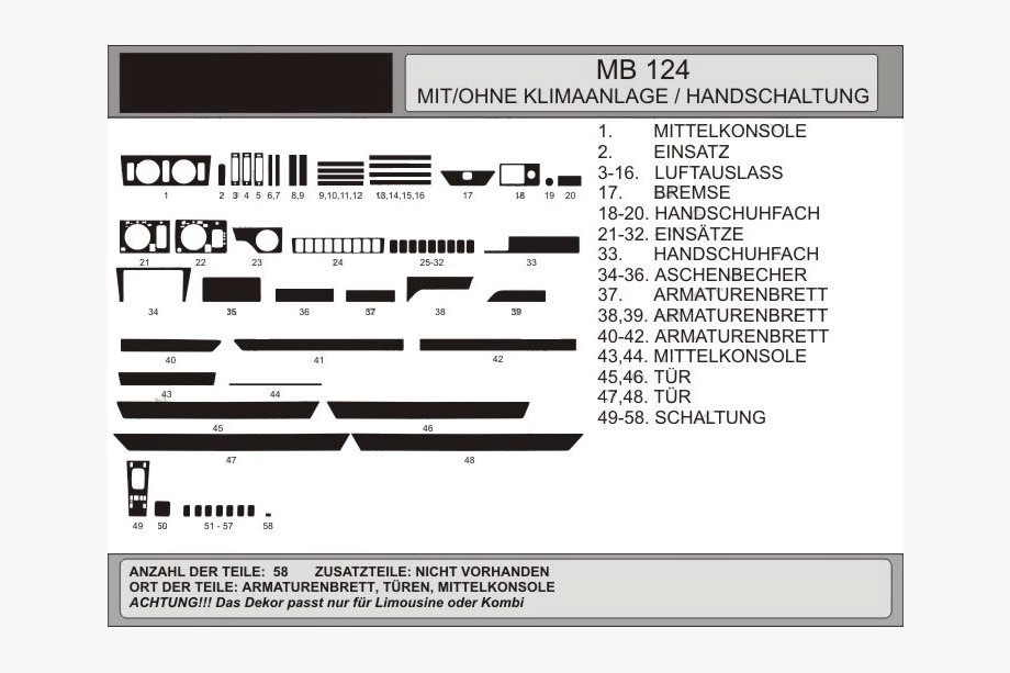 Mercedes E-class W124 1984–1997 Armaturenbrett Abdeckungen (Hartman) Image