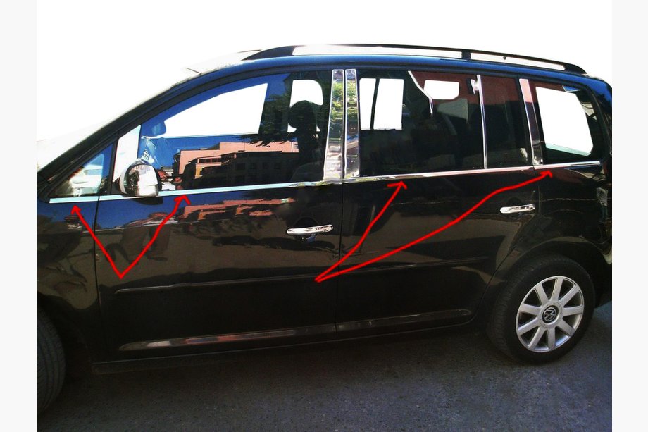 Volkswagen Touran 2010-2015 Fensterzierleisten Edelstahl außen (8 Stk) Carmos - Türkischer Edelstahl Image