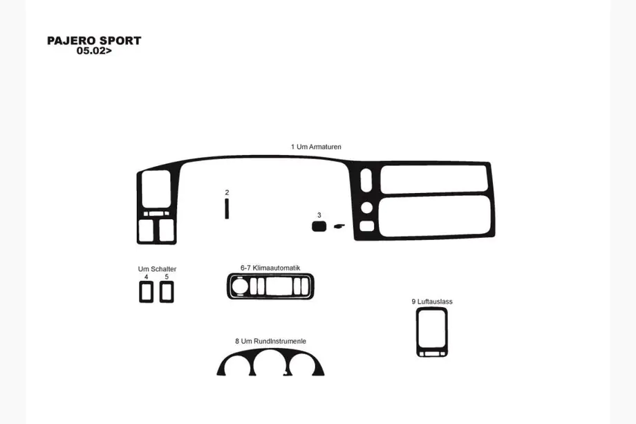 Mitsubishi Pajero Sport 1996-2007 Armaturenbrett Abdeckungen (2002-2007) Foto 3