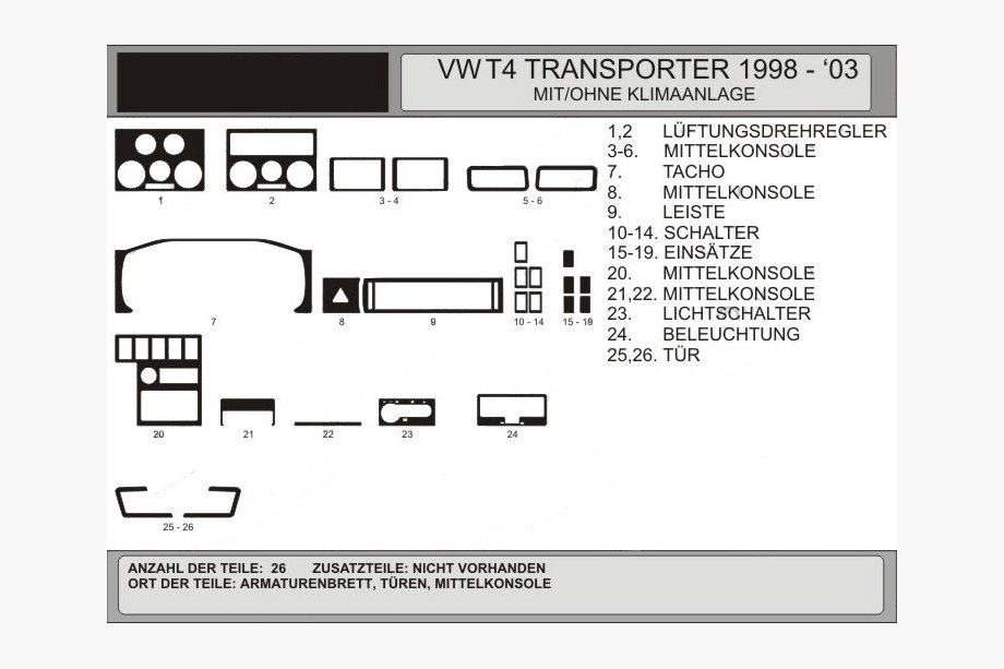 Volkswagen T4 Caravelle/Multivan 1990–2003 Angebot !!! Armaturenbrett Blenden in Holzoptik, Hartman Image
