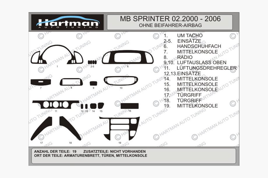 Mercedes Sprinter W901/902/903/904/905 1995–2006 (cdi, 2000-2006) Armaturenbrett Blenden (Vip-Hartman) Blau Foto 2