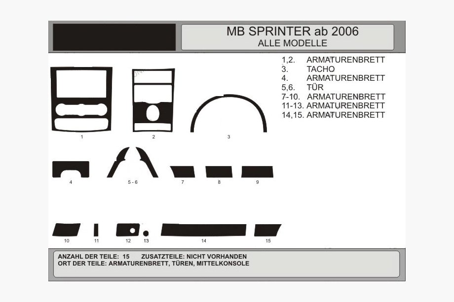 Mercedes Sprinter W906 2006–2018 Armaturenbrett Abdeckung (15-teilig, VIP-Hartman) Walnuss Image