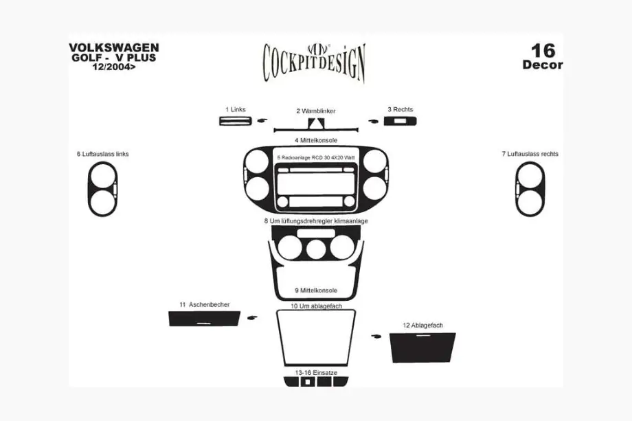 Volkswagen Golf Plus 2004-2014 Armaturenbrett Abdeckungen Foto 7