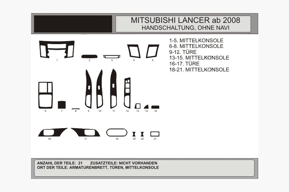 Mitsubishi Lancer X 2008- Armaturenbrett Abdeckungen (Hartman) Blau Image