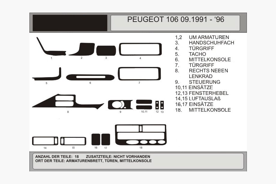Peugeot 106 1991-2003 Armaturenbrett Abdeckungen (Hartman) Aluminium Image