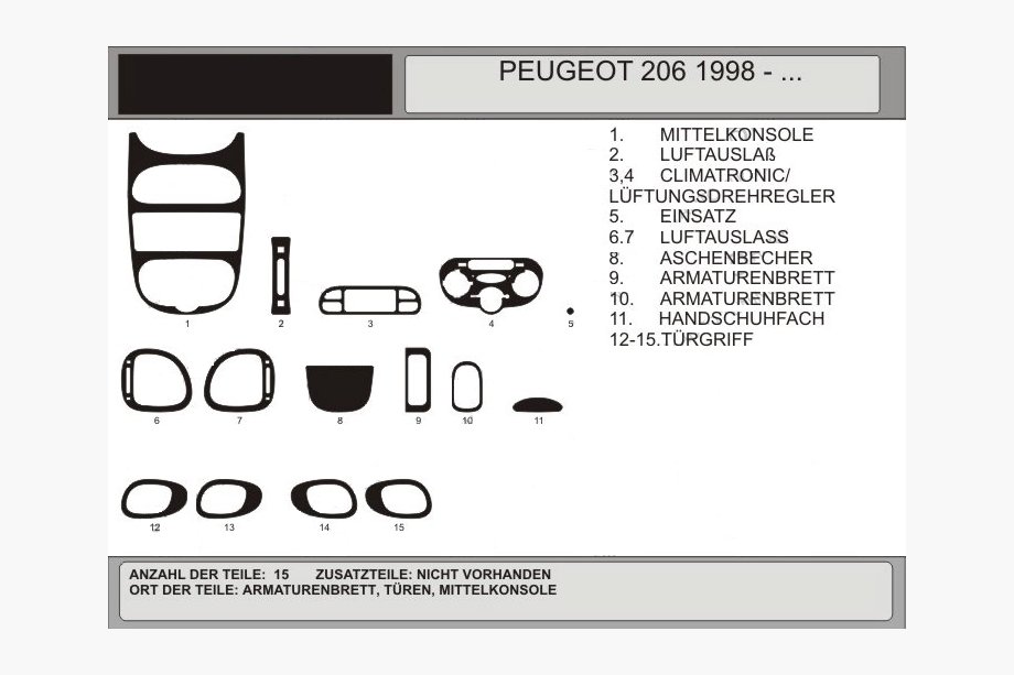 Peugeot 206 1998-2024 Armaturenbrett Abdeckungen (Hartman, 1998-2001) Walnuss Image