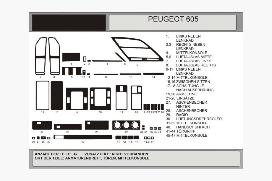 Peugeot 605 1989-1999 Armaturenbrett Abdeckungen Image