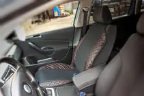 Autositzauflage ECO und Stoff (1 Stk, Schwarz mit roter Naht + Stoff) Foto 2