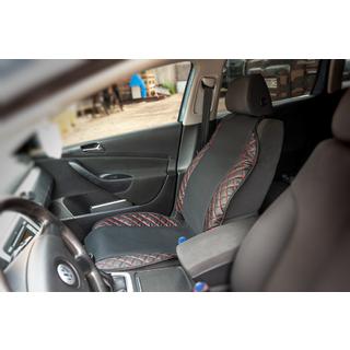 Autositzauflage ECO und Stoff (1 Stk, Schwarz mit roter Naht + Stoff) Foto 2