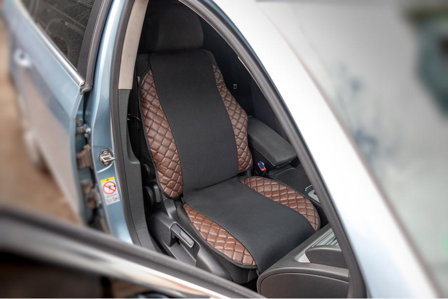 Autositzauflage ECO und Stoff (1 Stk, Braun mit schwarzer Naht + Stoff) Foto 1
