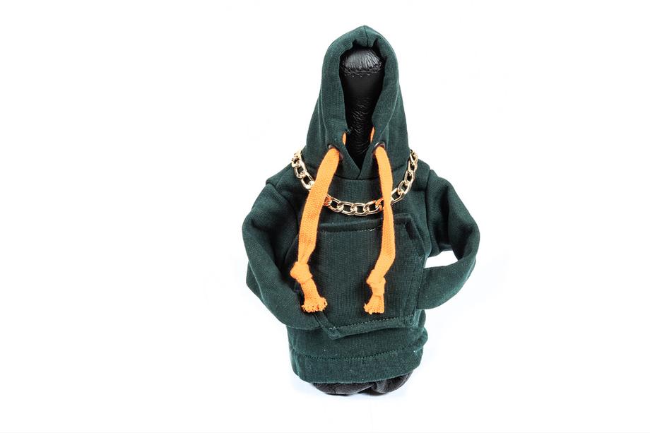 Schaltknaufhülle Hoodie-Style (grün, orangefarbene Kordel) Foto 1