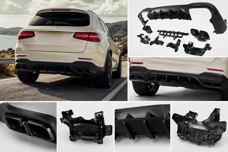 Mercedes GLC X253 2015-2022 Heckdiffusor mit Endrohren Black (Design AMG63) Image