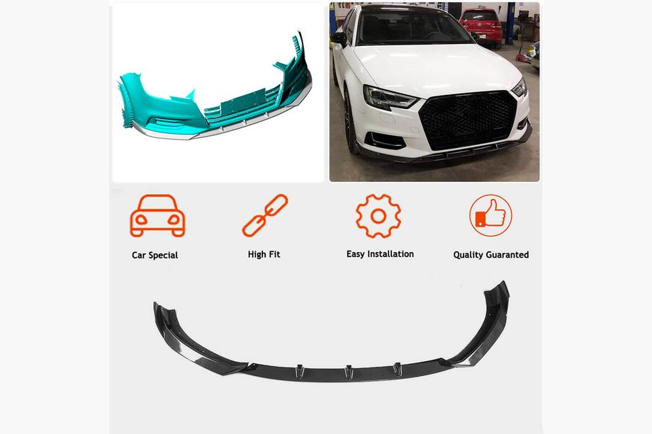 Audi A3 2012-2020 Frontstoßstangen-Lippe Lip V1 (für Base 2017-2020 Sedan, Carbon) Foto 2