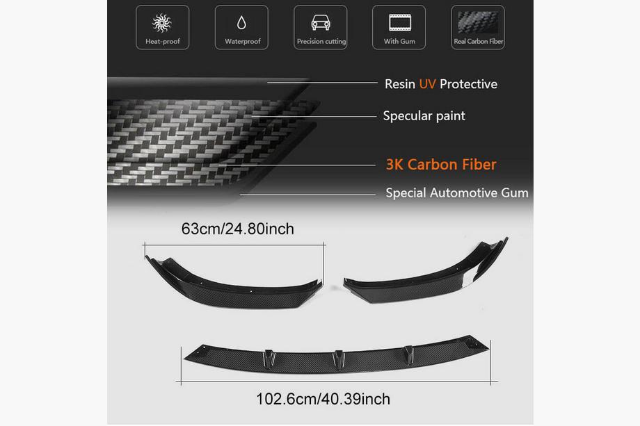 Audi A3 2012-2020 Frontstoßstangen-Lippe Lip V1 (für Base 2017-2020 Sedan, Carbon) Foto 6