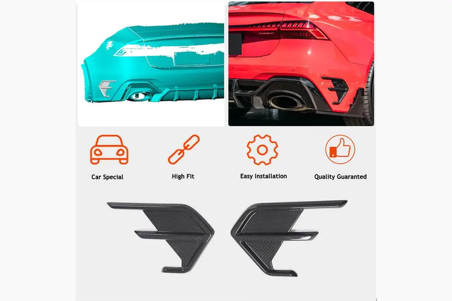 Audi A7 2018- Abdeckungen für die Lüftungsöffnungen der hinteren Stoßstange (für RS7 2018-2022, Trockencarbon) Foto 2