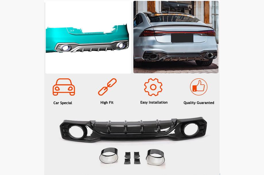 Audi A7 2018- Heckdiffusor mit Endrohren (für S-Line 2018-2022, Trockencarbon) Foto 2