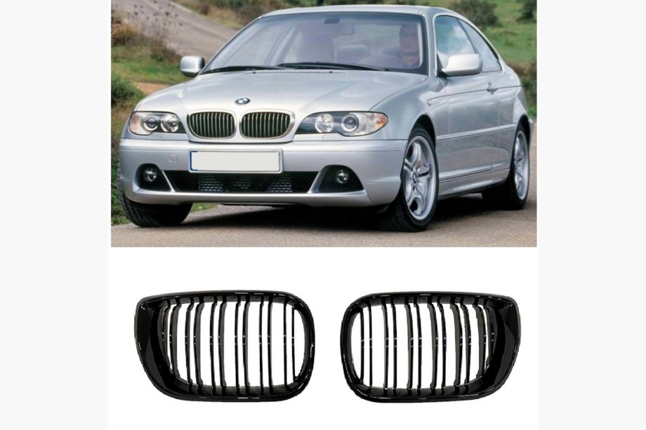 BMW 3 Series E46 1998-2006 Nieren M-Look DPT (für Coupe 2003-2006, Schwarz Glanz) Foto 3