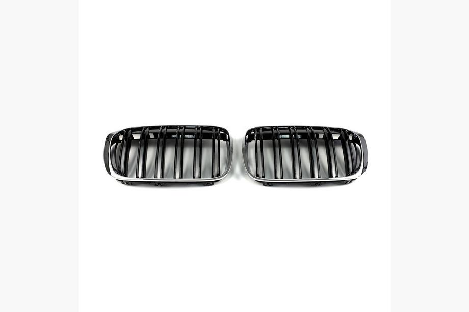 BMW X1 F48 2015-2022 Nieren M-Look (2015-2019, Schwarz Glanz mit Chromrahmen) Foto 4