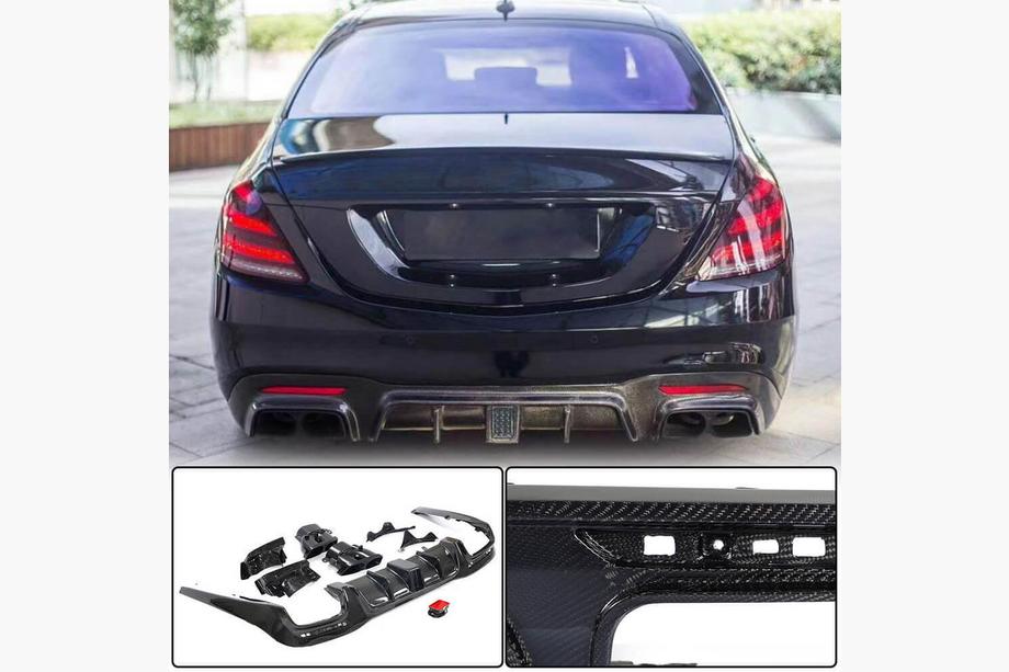 Mercedes S-class W222 2013-2022 Heckdiffusor mit Endrohren (für S63/S65 AMG 2018-2021, Carbon) Foto 1