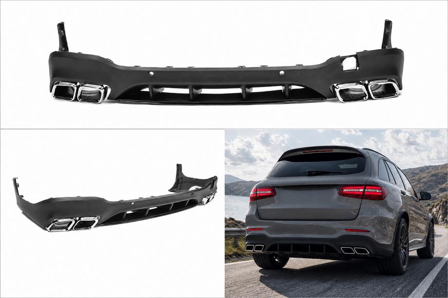 Mercedes GLC X253 2015-2022 Heckdiffusor mit Endrohren Silber (Design AMG63) Image
