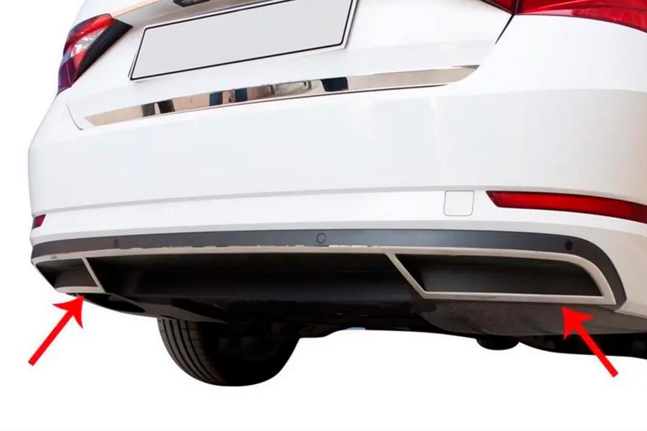 Skoda Superb 2015-2024 Carmos Zierleisten für die Kante des hinteren Stoßfängers (2 Stk., Edelstahl) Image