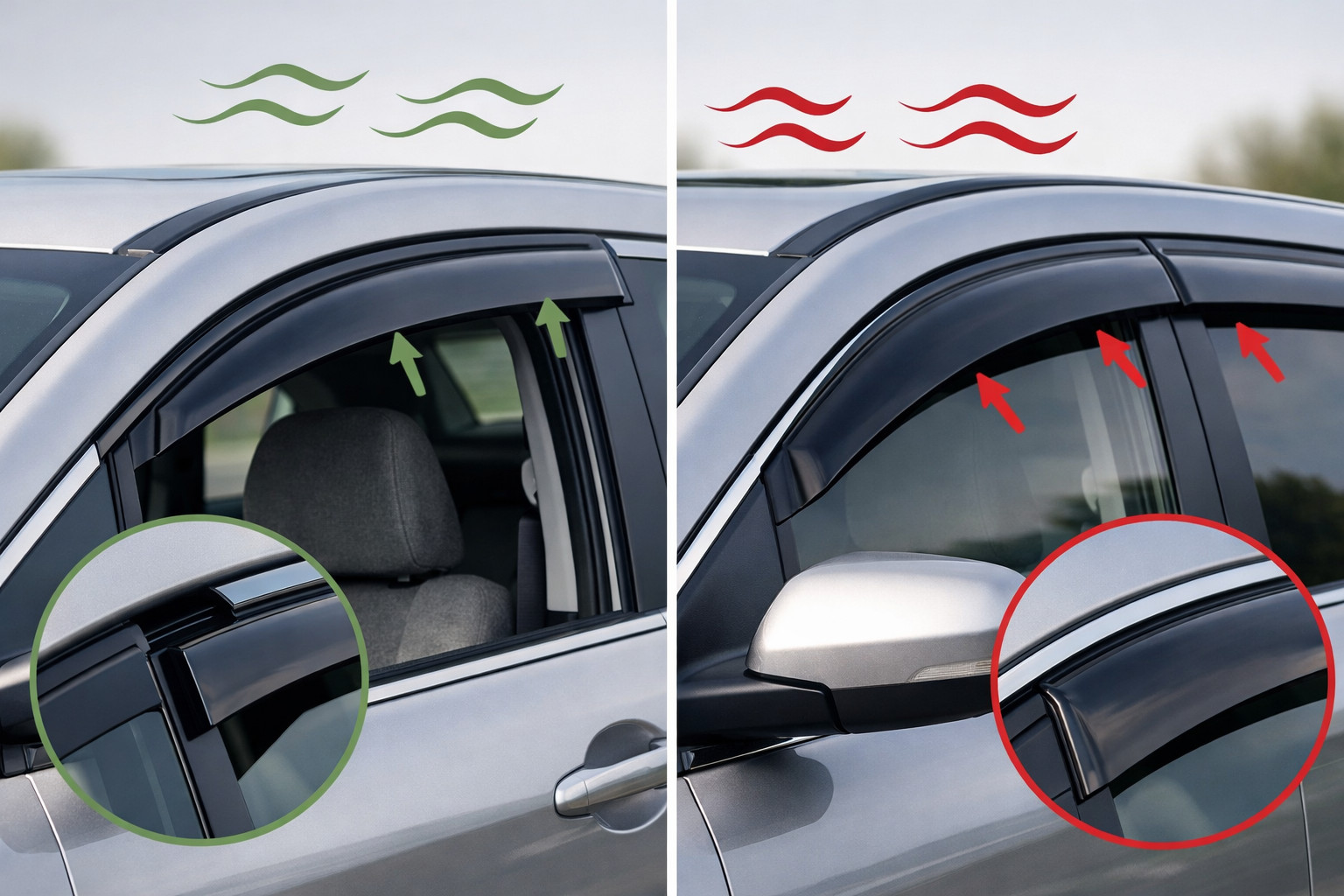 Eingesteckte oder aufgeklebte Windabweiser: Was hält besser und fährt leiser?
