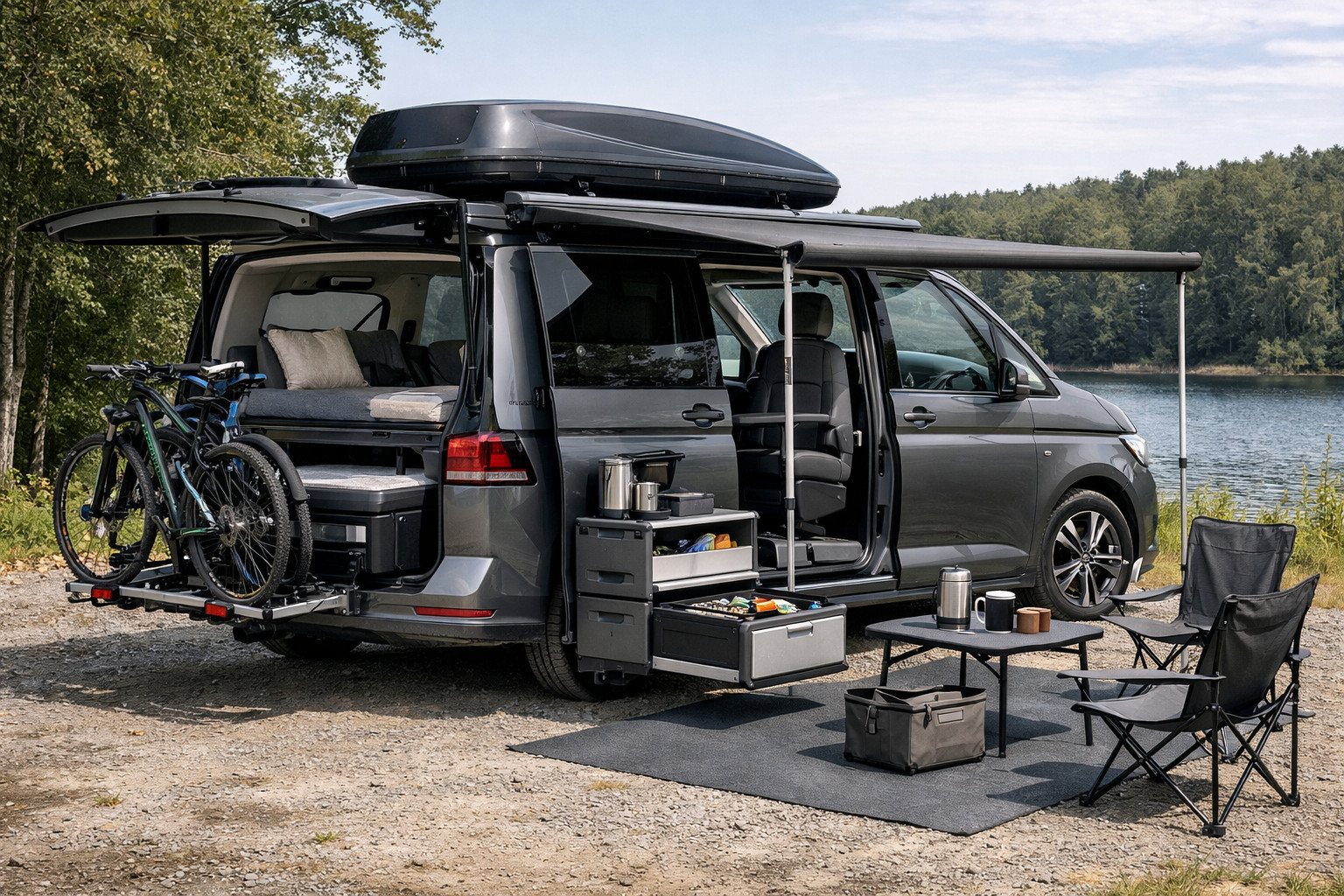 Was man für Familienreisen und Innenraum-Umbau am Volkswagen Caravelle T7 montiert