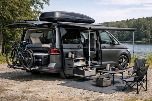 Was man für Familienreisen und Innenraum-Umbau am Volkswagen Caravelle T7 montiert