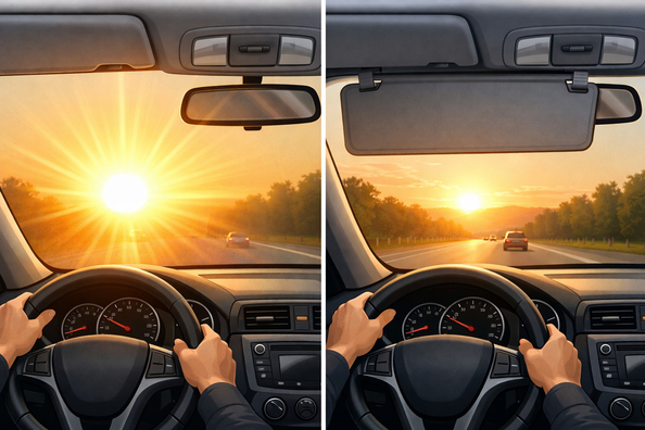Warum die Sonne morgens und abends blendet – und wann ein Windschutzscheiben-Visier hilft Foto 1