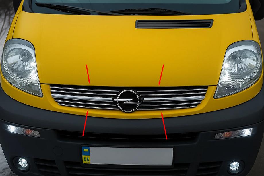 Opel Vivaro 2001–2015 Grill Abdeckungen 2001-2007 (8 Stk, Edelstahl) Image