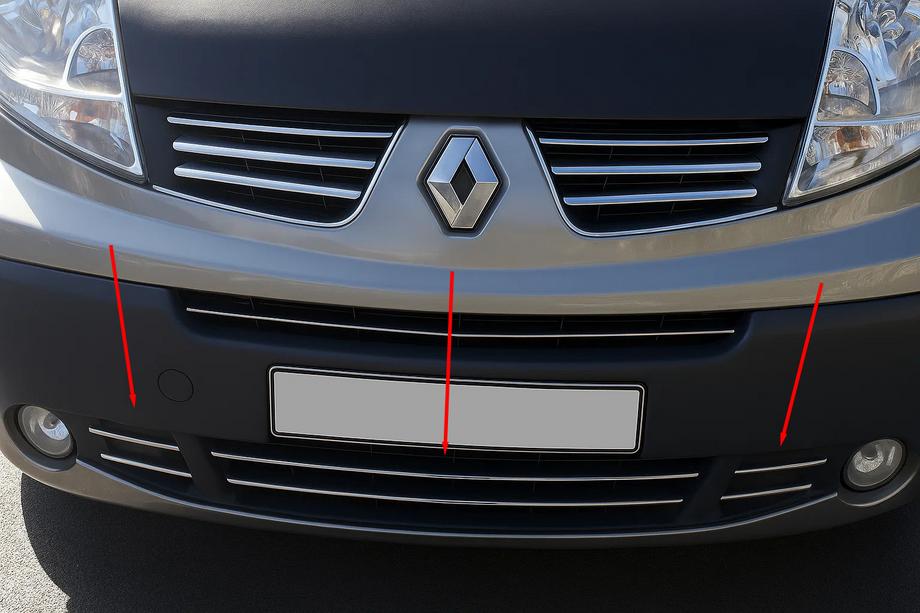 Renault Trafic 2001–2015 Zierleisten für Kühlergrill Stoßstange 2007-2015 (6 Stk, Edelstahl) Foto 1