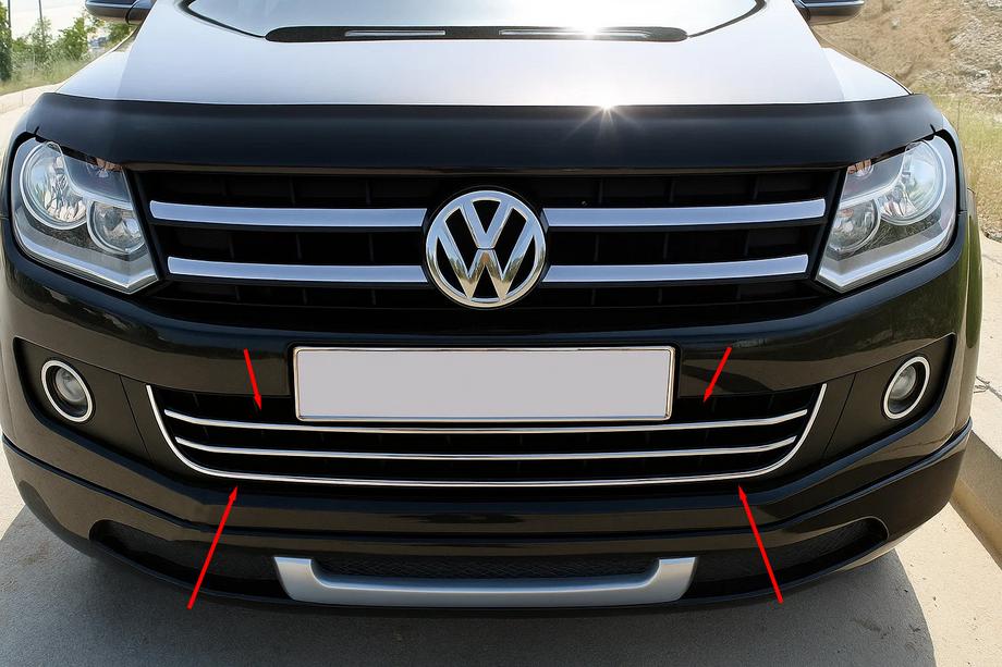 Volkswagen Amarok 2010-2022 Edelstahl Abdeckung fuer Frontstossfaenger mit Smiley (3 Stk) Image