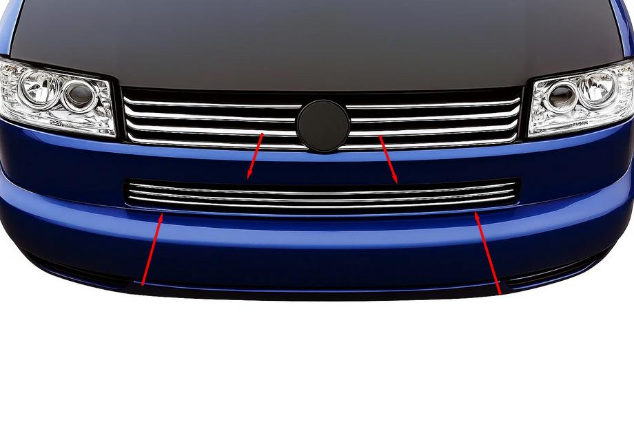 Volkswagen T4 Caravelle/Multivan 1990–2003 Grill Einsätze für Stoßstange Gerade Motorhaube (3 Stk, Edelstahl) Image