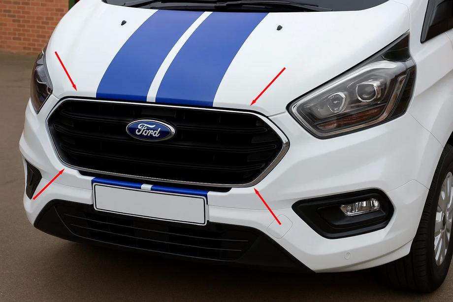 Ford Custom 2013-2022 Zierleisten für Kühlergrill Stoßstange 2018+ (4 Stk., Edelstahl) Carmos - Türkischer Edelstahl Image