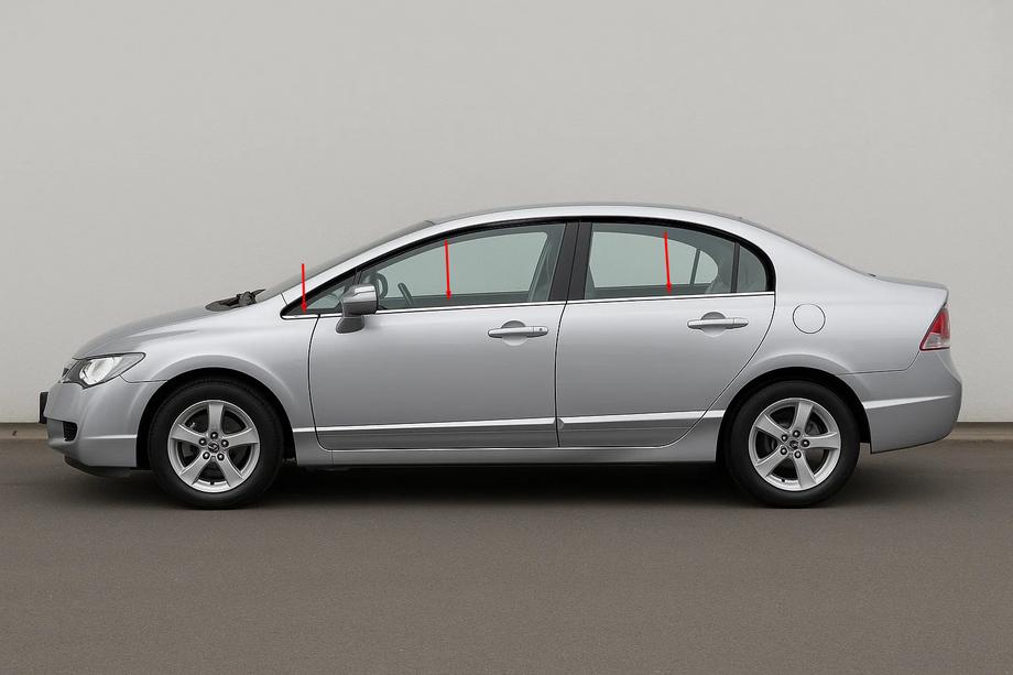 Honda Civic Sedan VIII 2006-2011 Fensterunterkante Zierleisten Edelstahl (6 Stk) Carmos - Türkischer Edelstahl Image